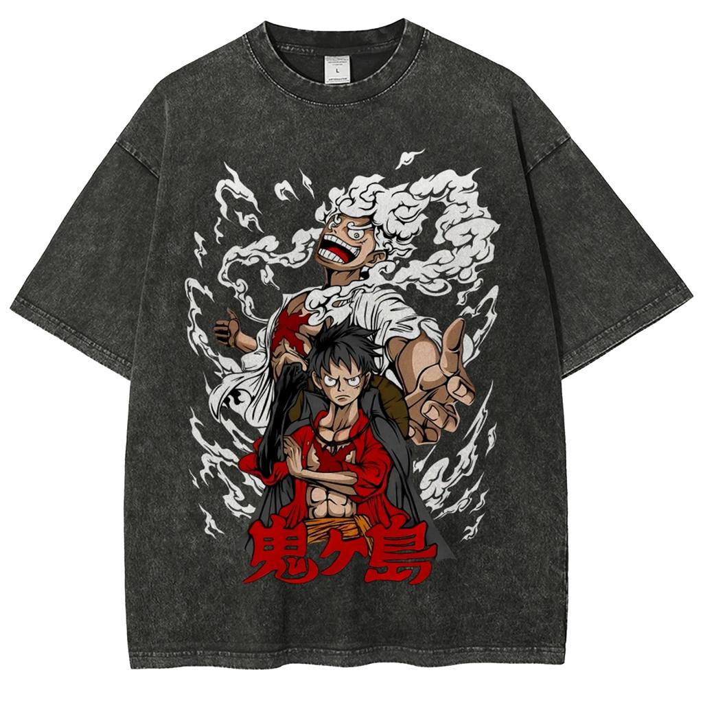 One Piece Japanese anime Gear Fifth Luffy Washed TShirt summer New Cotton Harajuku YK Short sleeves trend shirt