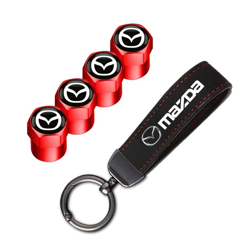 Car Logo Tire Wheel Valve Caps Cover Car Key Chain Ring Keychain For Mazda 3 6 2 CX-60 CX3 CX5 MX30 CX9 MX5 RX8 GJI MX3 CX30 CX7