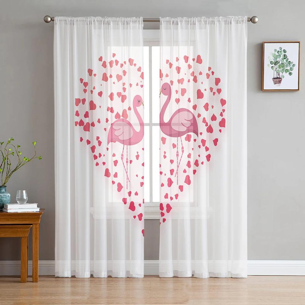 Flamingo Tropical Plant Flower Tulle Curtains Living Room Bedroom Kitchen Window Treatment Chiffon Curtain Blinds Light Filtering Polyester Great