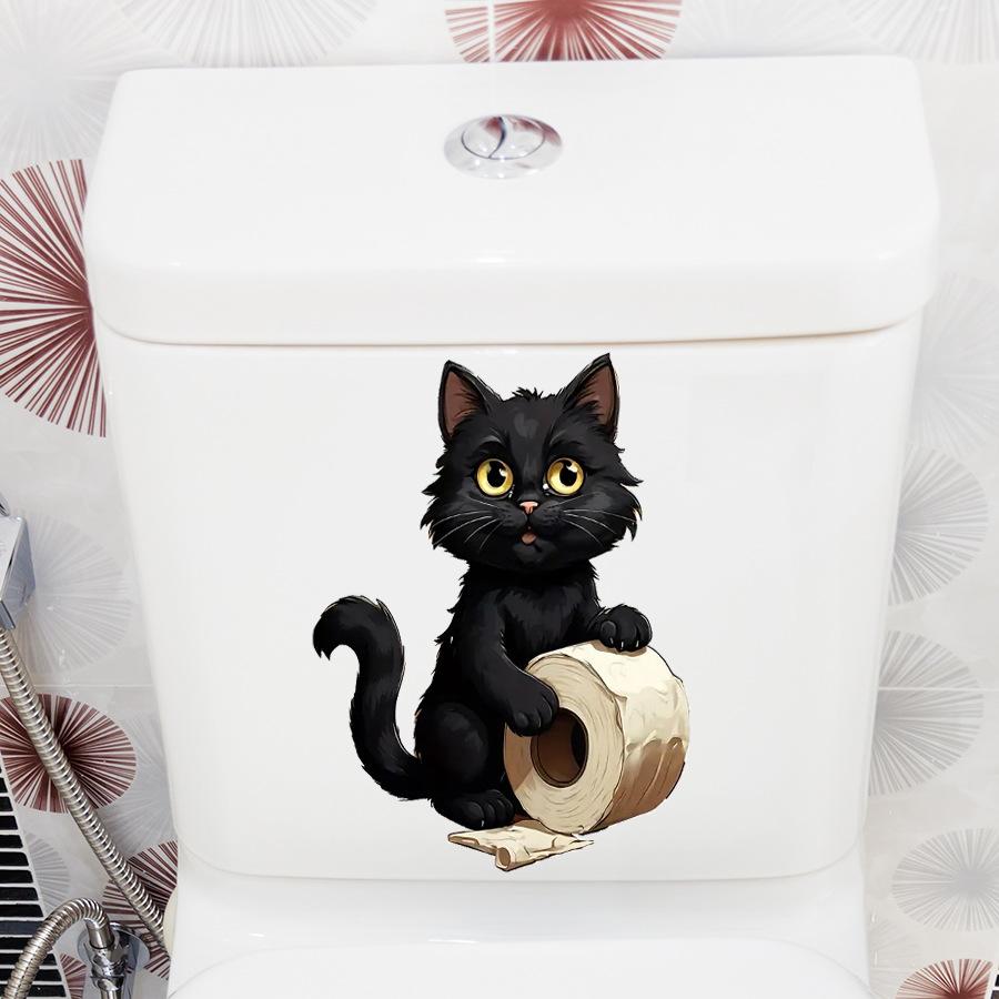 Self-adhesive Black Cat Toilet Paper Roll Sticker for Bathroom Toilet Seat Home Decor
