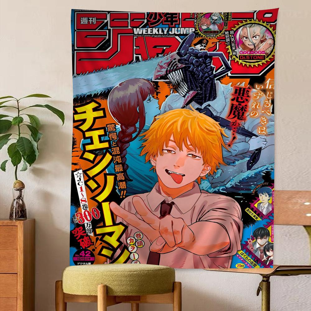 

Anime Chainsaw Man Printed Large Wall Tapestry, Bohemian Style with Mandala Details, Ideal for Home Decor & Themed Spaces 40X60CM