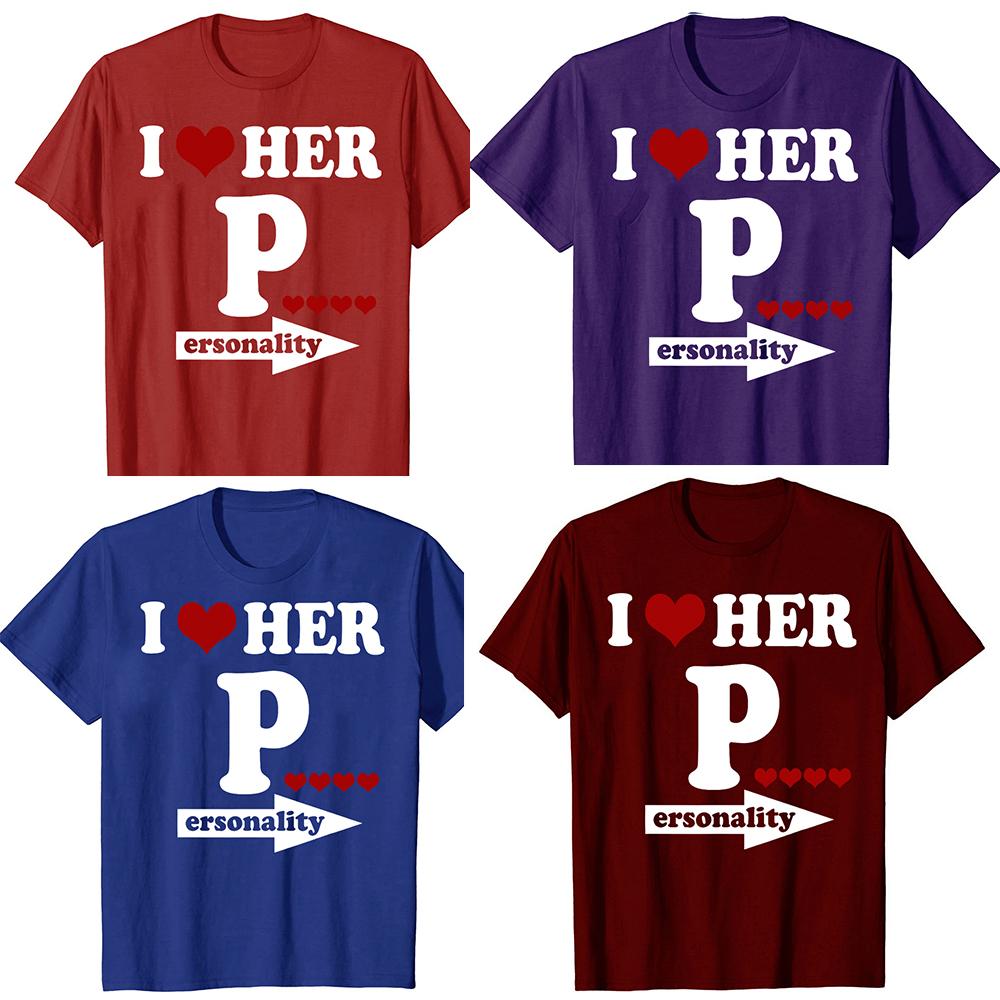 Valentines Day Couple Matching I Love Her Personality Tshirts Men Fashion Casual Tshirt 100 Cotton Loose Oversized T Shirt