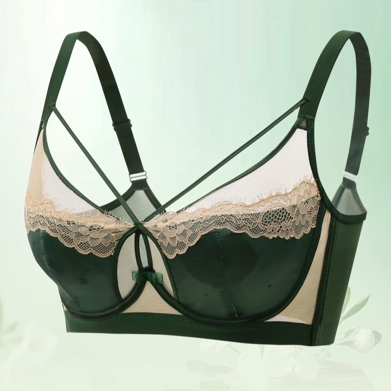 

Big breasts show small lace underwear, gather anti-sagging, close sub-breasts, adjust bras, thin bras 85 (bcd cup) смарагдовий
