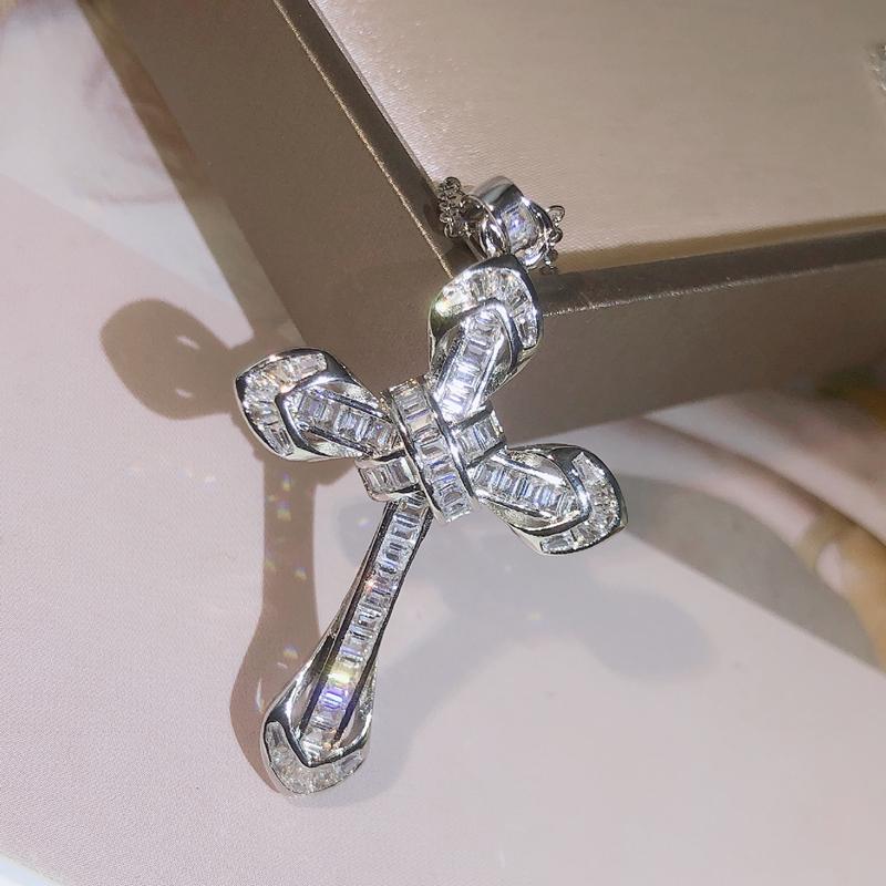 925 copper Simple Love Cross Pendant Choker White Zircon Necklace Charm Beach Rhinestone Jewelry Choker Christmas Gift Necklace