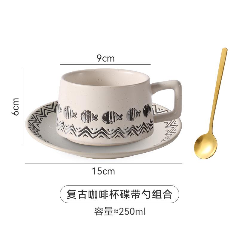 Retro fish ripple coffee cup ceramic art cup and saucer set tableware high value posing good things.