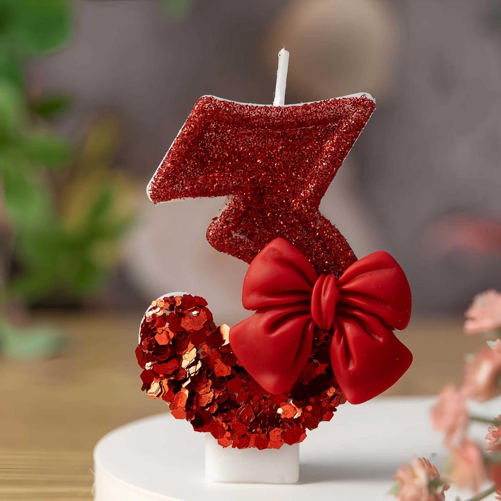 Red Bow Creative Birthday Number Candles - Hot-Selling Cake Decorations