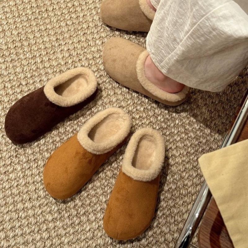 Thick-soled inner height-increasing bag head half slippers women's retro one-pedal lazy shoes with fleece to keep warm fluff