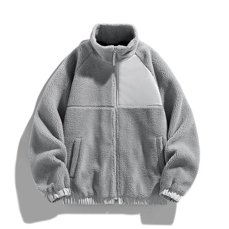 Winter Trend Men's Fleece Thick Jackets Warm Zipper Stand Collar Outerwear Daily Outdoor Coat