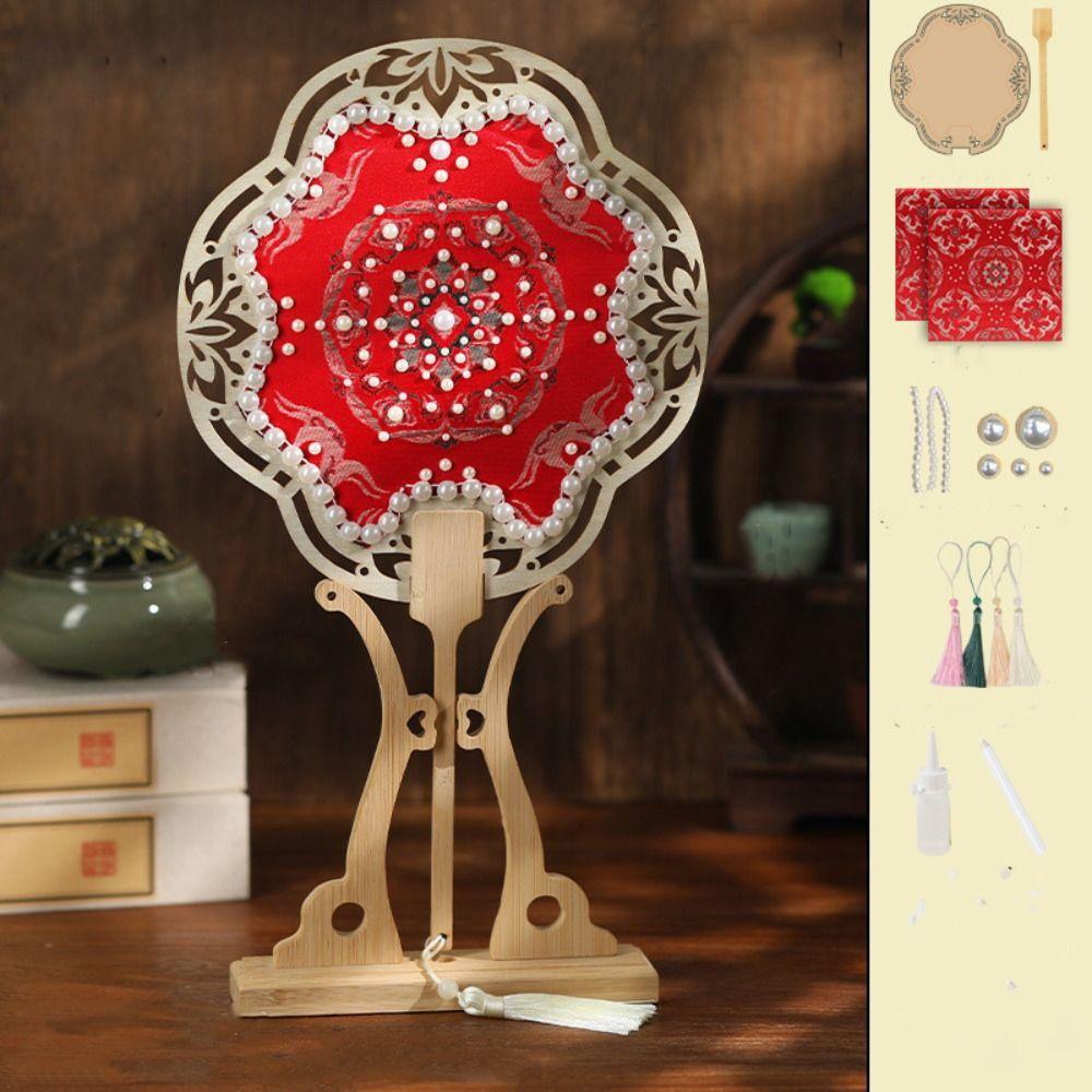 Chinese Style Handheld Fan Vintage Handmade Ancient Style Fan DIY Material Pack with Tassel Embroidery Fan Dance Performance