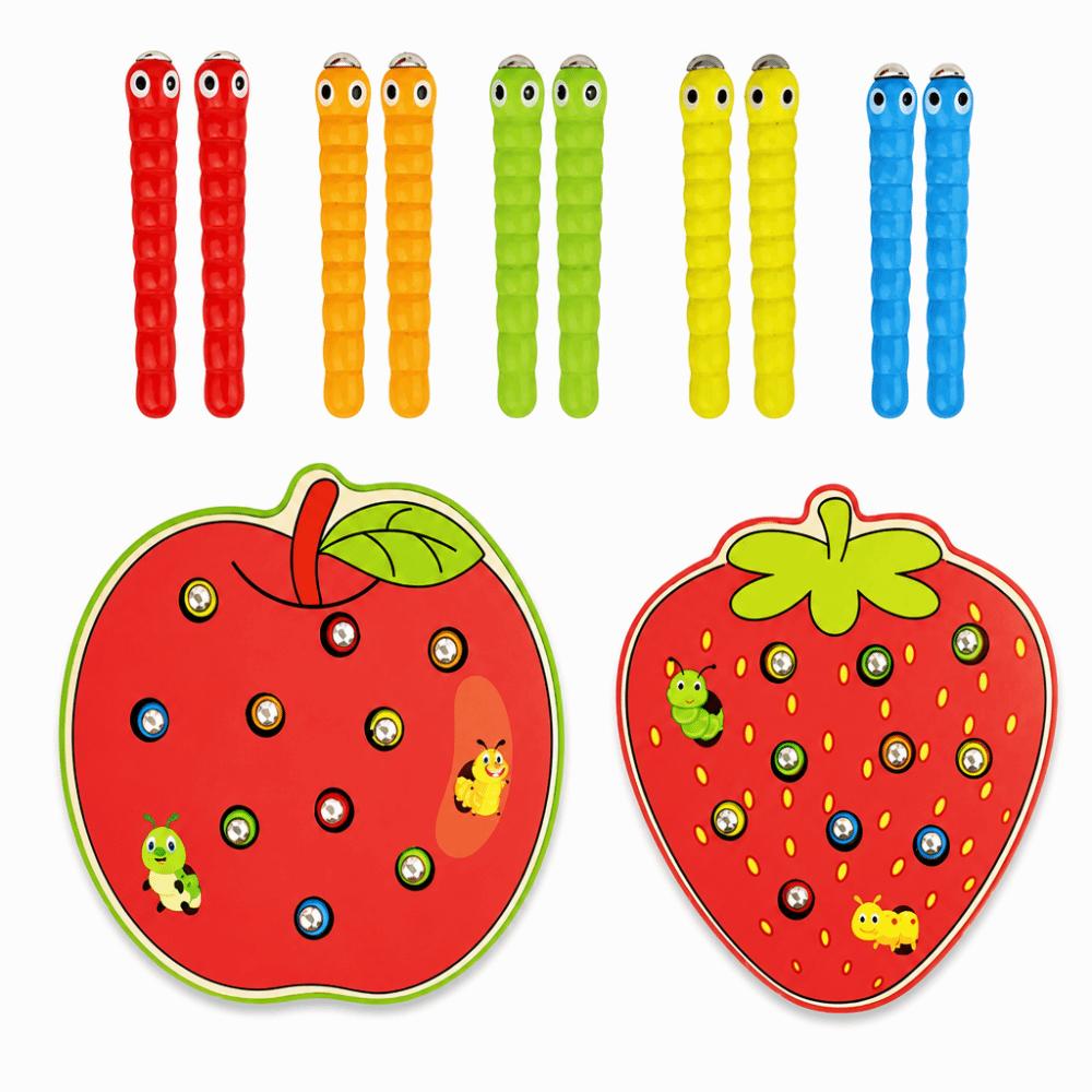 Wooden Catching Worms Game Color Sorting Educational Apple Game For Toddlers