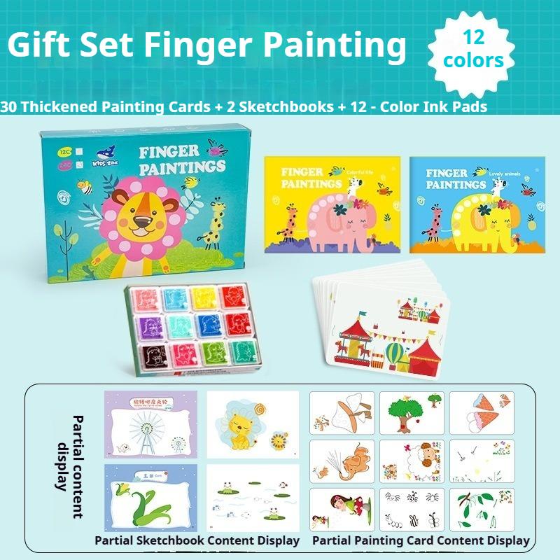 Kids Finger Ink Pad Set Finger Dot Painting Craft Kit with Built-in Pigment Drawing Cards Children Early Educational Handmade Toy