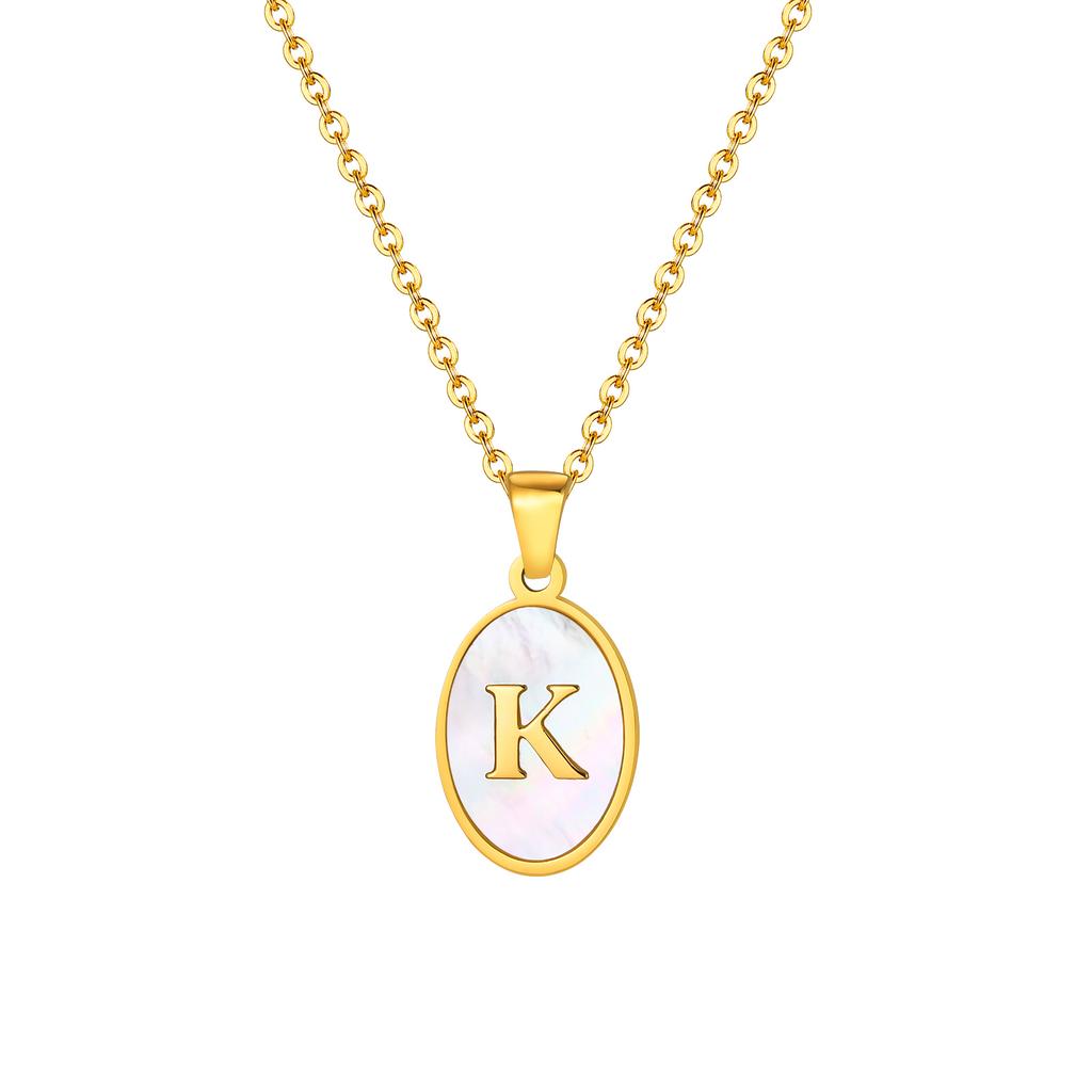 Stainless Steel Oval White Shell Letter A-Z Initial Pendant for Women,Gold Plated 26 Letters Necklaces,Trendy Jewelry Gift