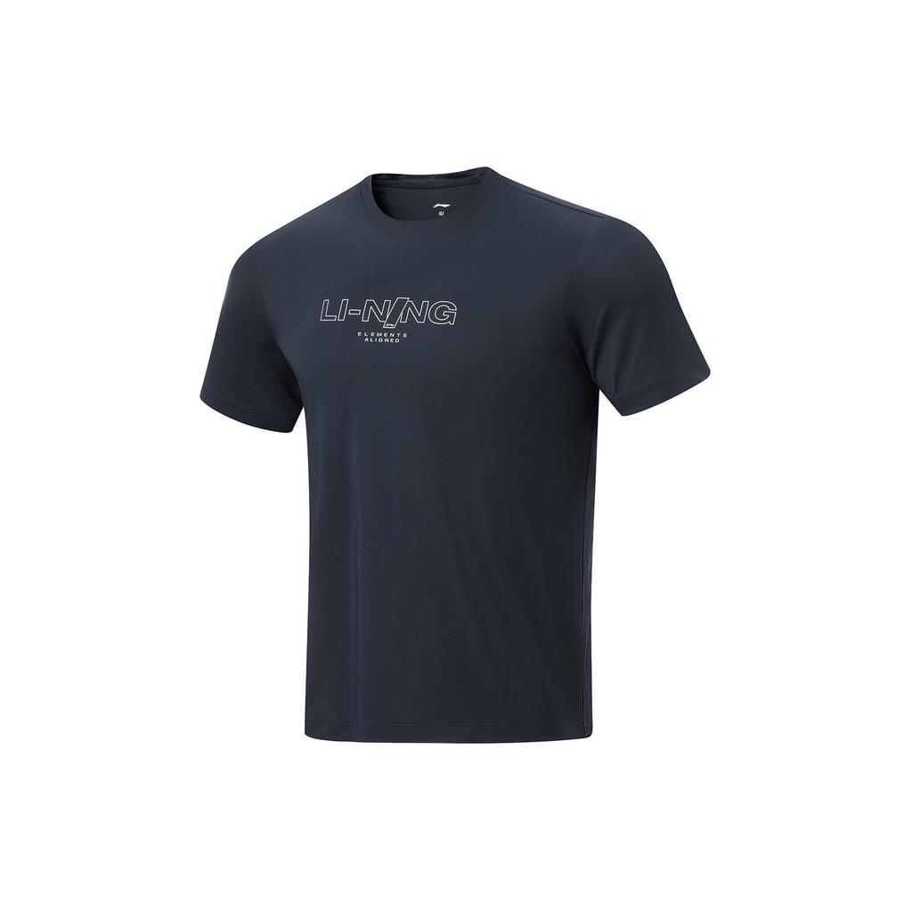 Li-Ning Fitness Series Brand Logo Moisture-Wicking Quick-Dry Short Sleeve T-Shirt Men Tops Dark-Blue ATSU417-8