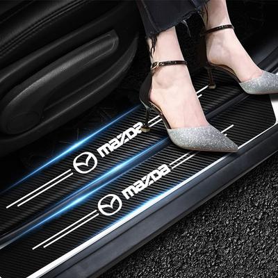 Car with Logo Door Carbon Fiber Sill Protector Stickers for Mazda 3 Bk Bl Bj Bn 323 Axela Atenza CX-3 CX-4 CX5 CX-7 Accessories
