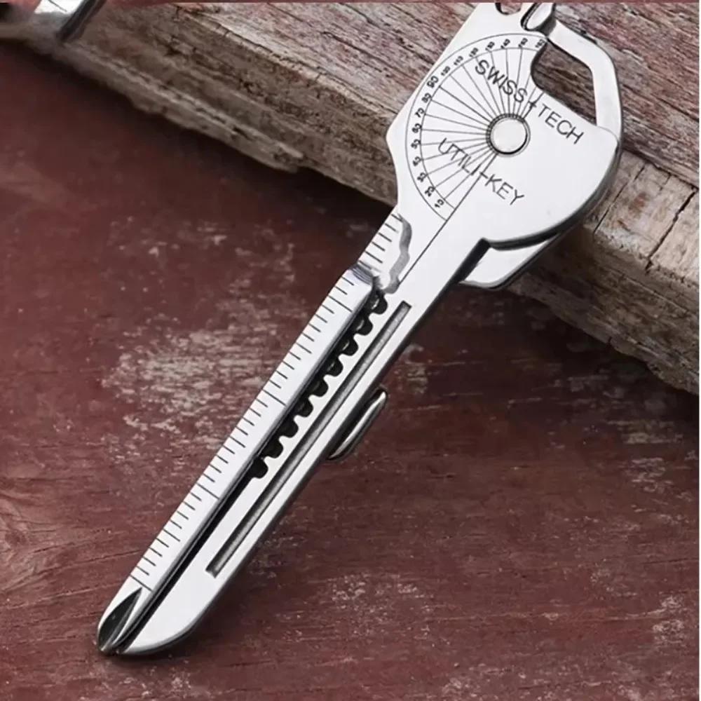 Portable Multi-Tool Keychain 8-in-1 Stainless Steel Survival Folding Tool Kit Multi-Function Design Folding Bottle Opener