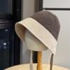 Outdoor Eaves Knitted Strap Versatile Bucket Hat Casual Color Matching Autumn and Winter Windproof Warm Face Small Wool Basin Hat