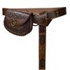 Medieval PU Leather Belt Waist Bag Two-Piece Set Viking Print Boat Shaped Pirate Halloween Retro Role Playing Costume Props
