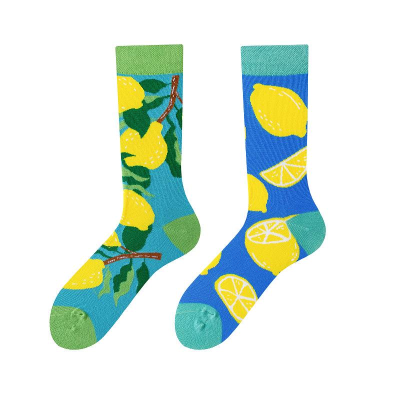 New Creative Couple AB Asymmetric Trendy Socks Fashionable Personalized Trendy Cartoon Jacquard Long Tube Cotton Socks