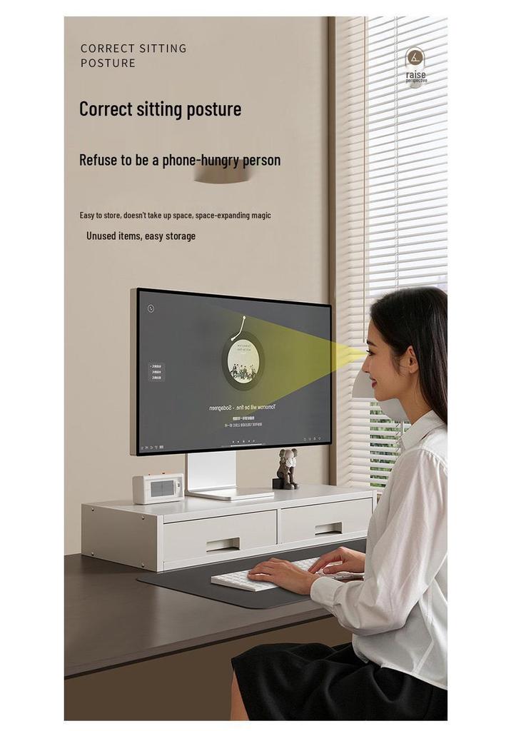 Desktop Monitor Stand with Storage Drawer