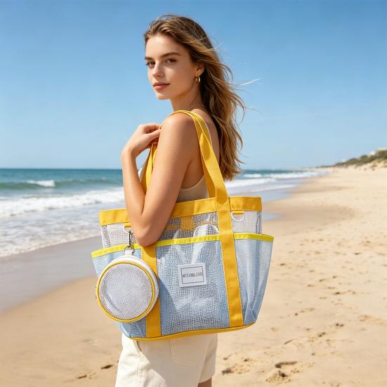 Large Mesh Beach Tote Bag, Family Beach Bag for Toys & Vacation Essentials, Quick Drying Sand-proof Waterproof Storage Pouch