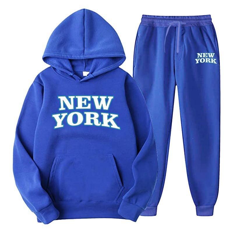 Mens Hooded Tracksuit Set Long Sleeve Sweatshirt Fleece Lined Casual Sportswear