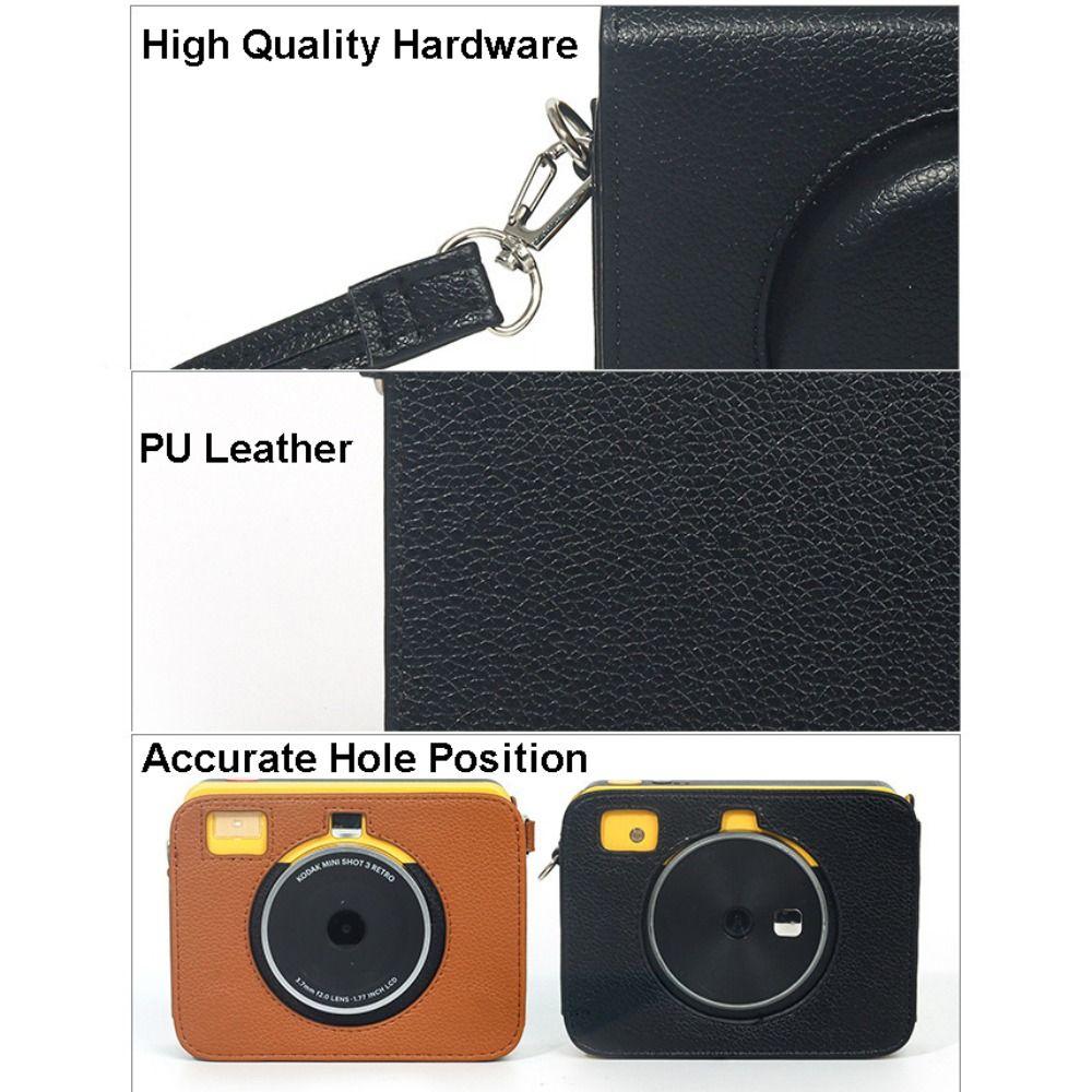 PU Leather Instant Camera Case Shockproof Anti Scratch Storage Bag Solid Color Portable for Kodak Mini Shot 3 Retro C300R