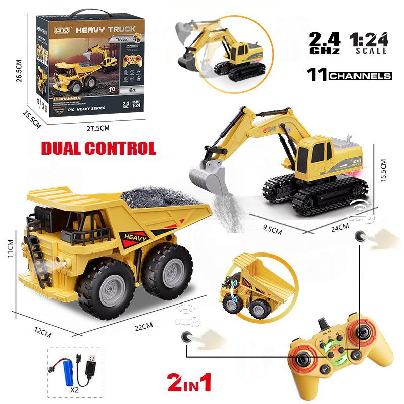 1/2 In 1 11CH RC Truck Set with Excavator Engineer Vehicle 2.4G Remote Control Car Christmas Gifts
