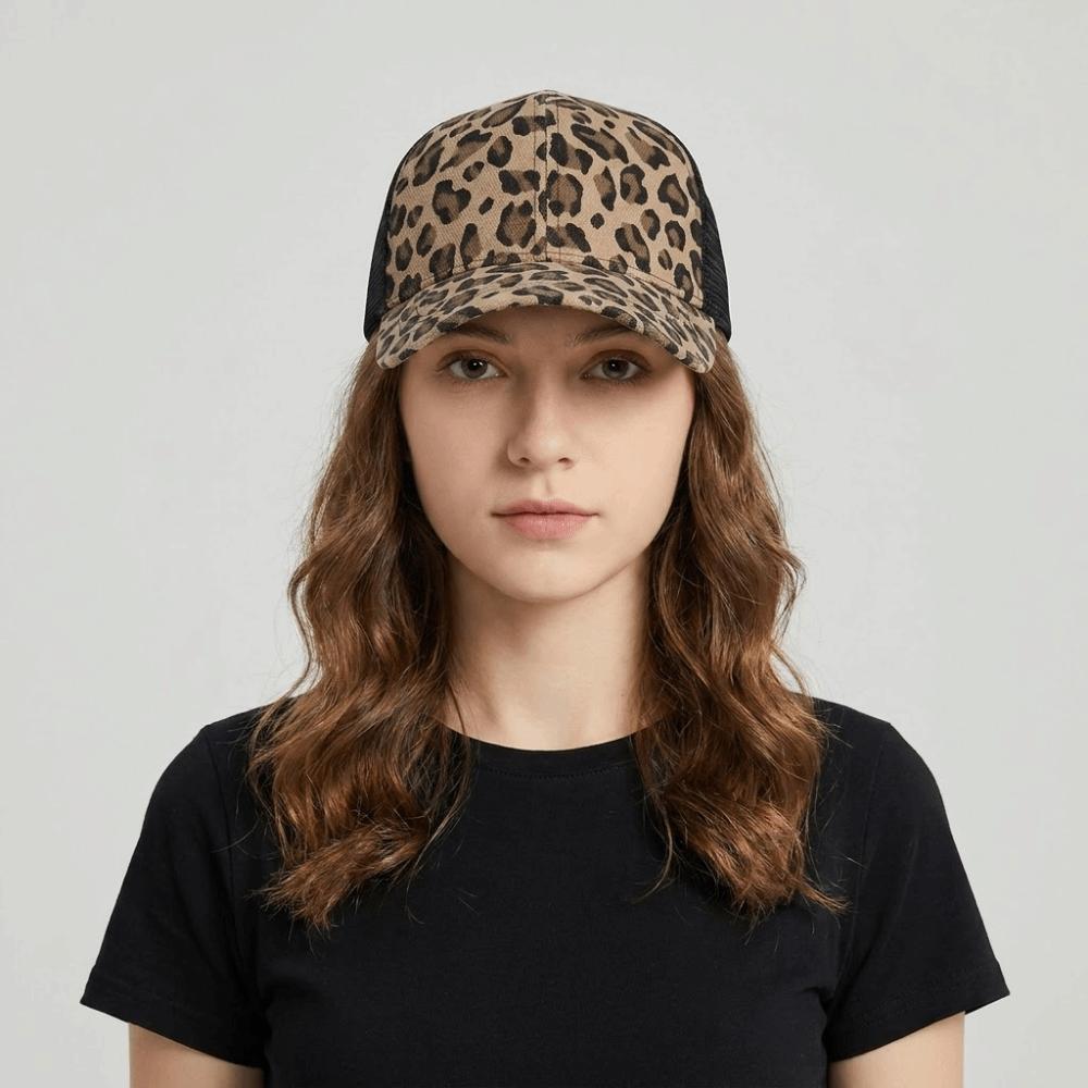 Adjustable Visor Hat Breathable Mesh Peaked Hat Fashion Leopard Print Baseball Cap Sports