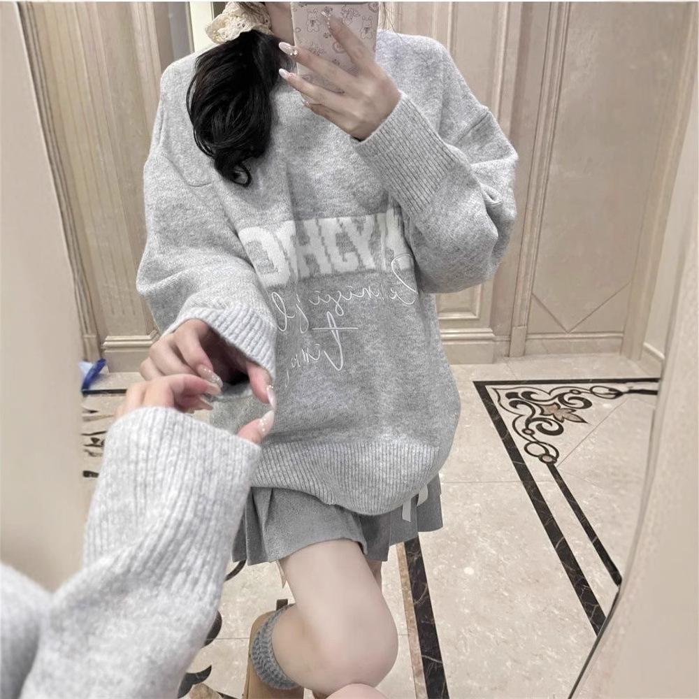 

Женский вязаный свитер с длинным рукавом серого цвета в корейском стиле 2024 года - Новая осенне-зимняя мода L серый