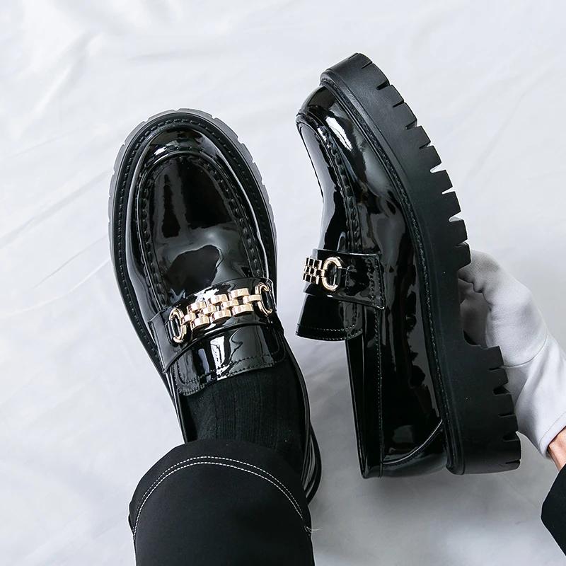 Men Shoes Loafers Fashion Casual Thick Sole Chain Decor Slip On Shoes