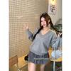 Song Zheng En Women's Lazy Style Red V-Neck Sweater - Soft, Loose Knitwear for Autumn/Winter