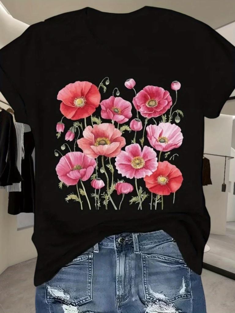 Aloha Hawaiian Hibiscus Flower Print Women T Shirt Casual Short Sleeve O-neck Summer Beach Oversized Tops Women Tropical Tops