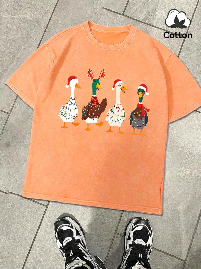 Ducks Full Of Festive Atmosphere Design Men Washed TShirts Summer Soft Cotton Tee Casual ONeck Clothing Street Short Sleeve