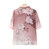 Women's Peony Print Chiffon Short Sleeve Blouse
