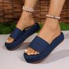 2025 Summer Thick-bottomed Slope Heel Slippers Women's Large-size Denim Cross Word with Cool Slippers Women 2025