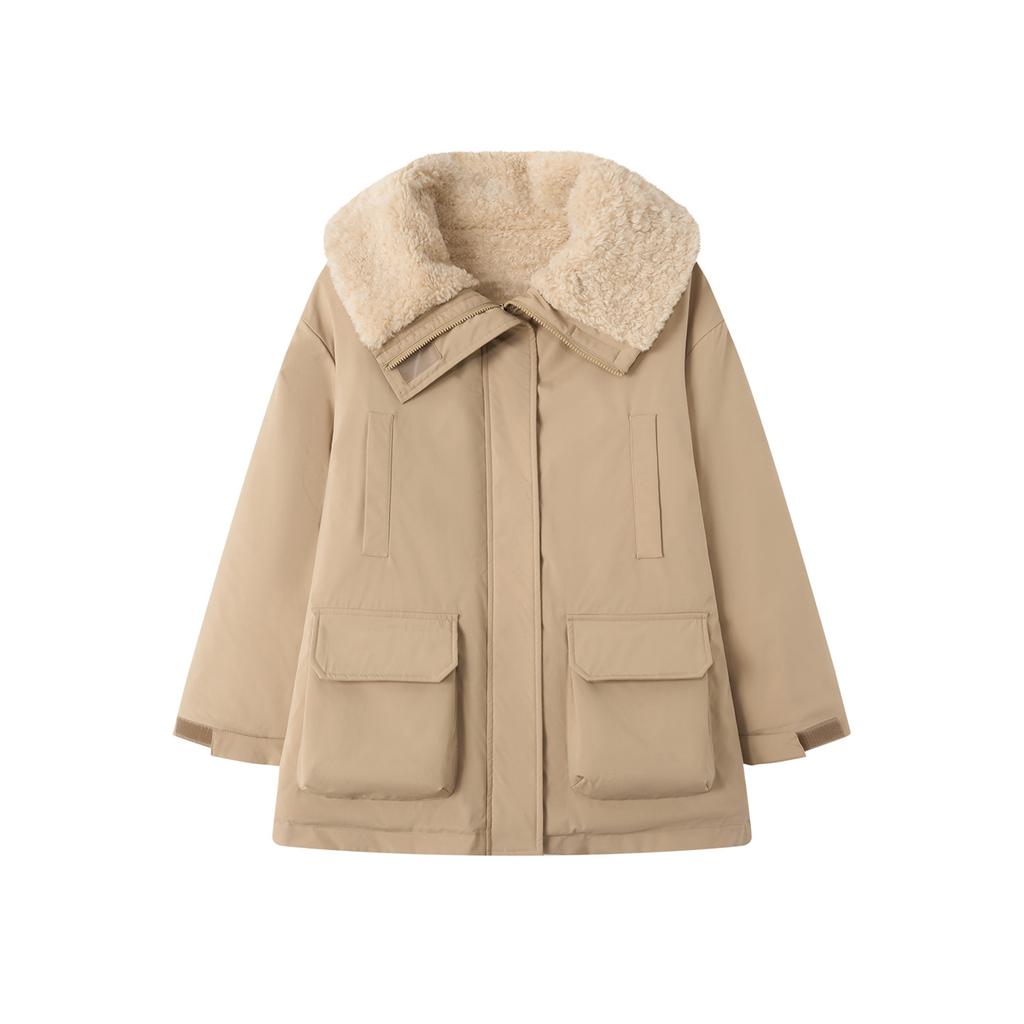 Large Laps Fur-Lined Thickened Workwear Parkas Women's Jacket