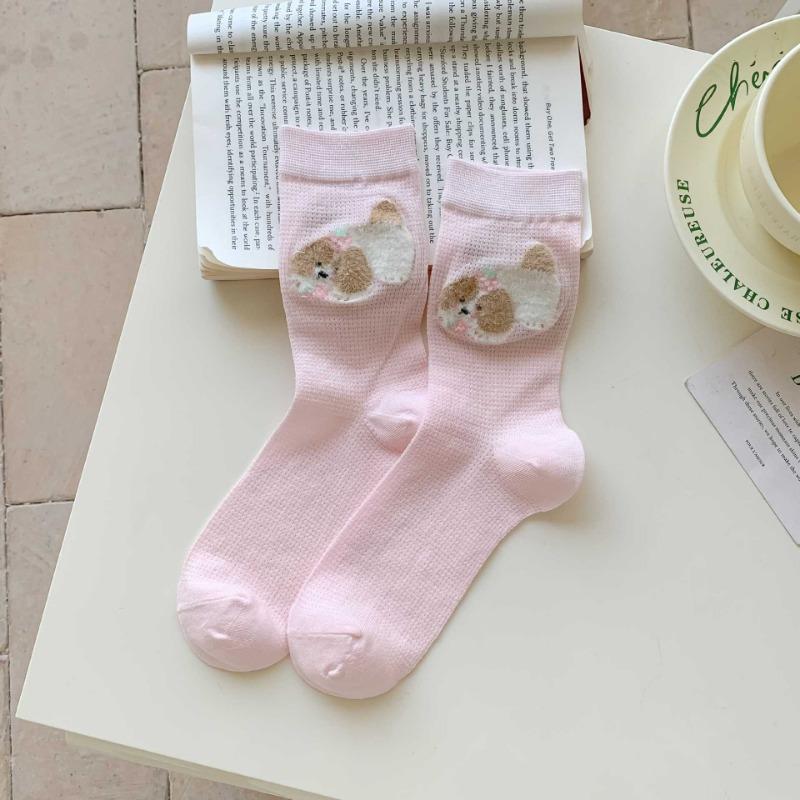 

Женские летние тонкие дышащие впитывающие пот укороченные милые мультяшные однотонные гольфы 1 pair розовый