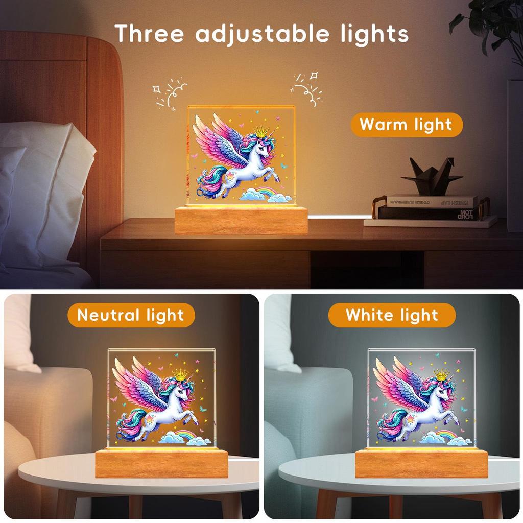 Solid Wood Base Acrylic USB Night Light - Creative Children's Gift Table Lamp