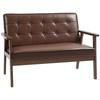 2-Seater Sofa Upholstered In PU with Wooden Armrests Padded Backrest Load 250 Kg Brown