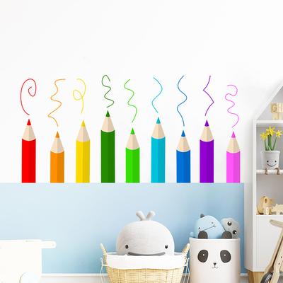 Adesivi Murali Colorati a Forma di Matita Cartone Animato per Cameretta Bambini Asilo Casa Decalcomanie Murali Autoadesive