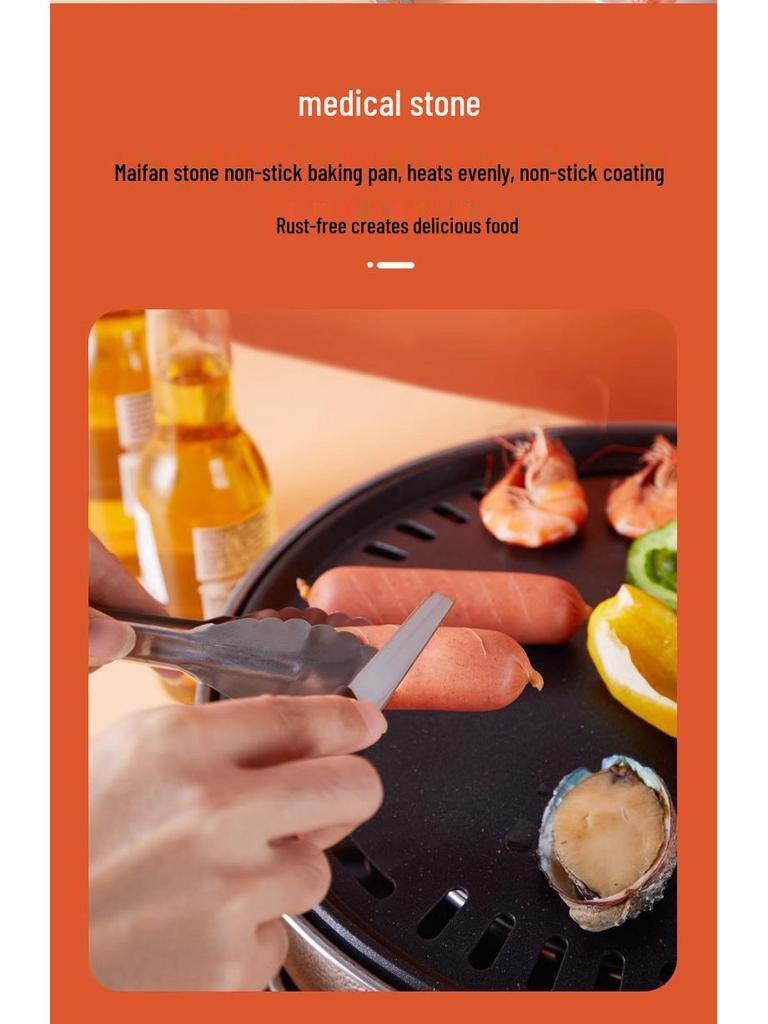 Round Stainless Steel Charcoal Grill for Home and Commercial Use - Japanese Yakiniku Style, Enclosed Design for Tea Boiling