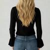 Ladies' Casual And Elegant Ruffle Edge  V-neck Bubble Sleeve Shirt