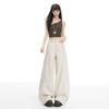 Spring Summer Sea Salt Khaki Solid Sweet Cool Trendy Saber Cut Designer Wide Leg Denim Pants Female Casual Pants Oversize Denim Trousers