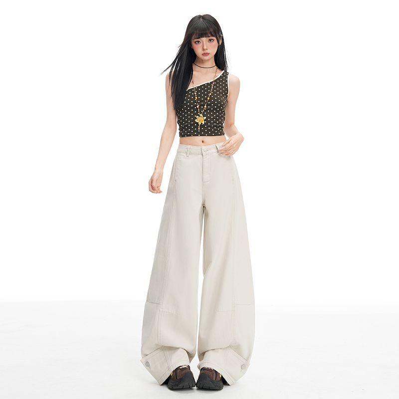 Lente Zomer Zeezout Kaki Effen Zoet Koel Trendy Saber Snit Ontwerper Wijde Pijpen Jeans Broeken Vrouwen Casual Broeken Oversized Jeans Broeken