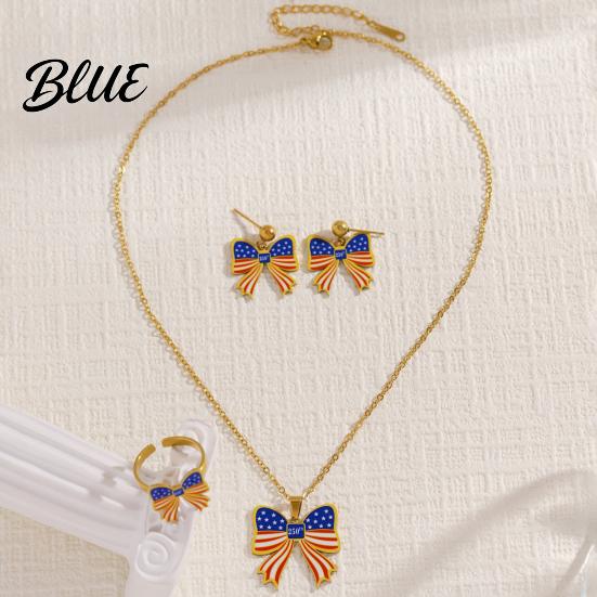 American Holiday Jewelry 250th Anniversary Set USA Flag Pattern Bowknot