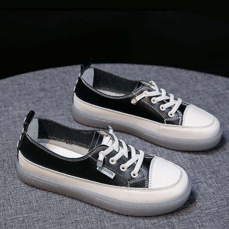 

Весна 2025 Женские белые кожаные слипоны - Мягкие, универсальные, повседневные туфли на плоской подошве из говяжьей кожи 37 чёрный