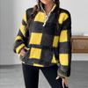 Damen Karo Halb-Reißverschluss Langarm Sweatshirt Lässiger Pullover