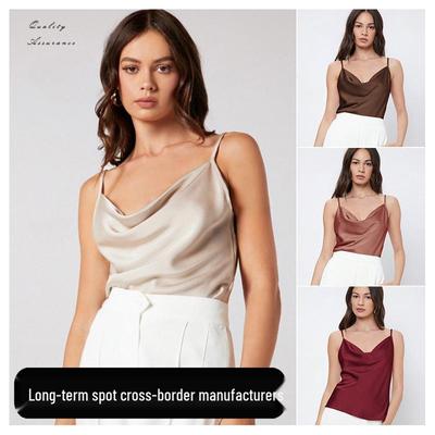 Silky Satin Camisole Vest with Ruched Neckline - Women's Elegant Top for Under Suits or Stylish Outerwear