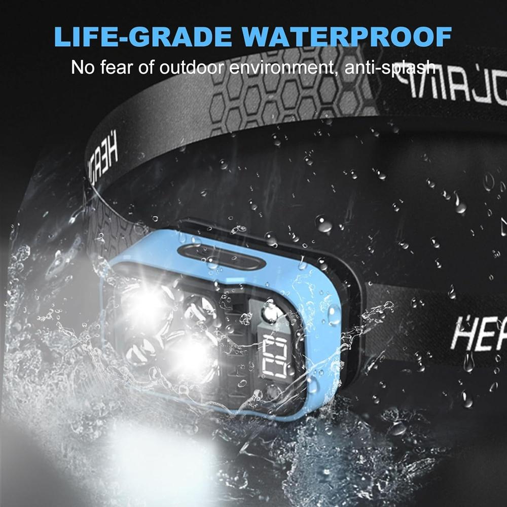 Wave Sensor 2*XTE+LED White+Red Light Smart Headlamp 60° Adjustable Headlight USB Rechargeable Power Display for Camping Hiking Working