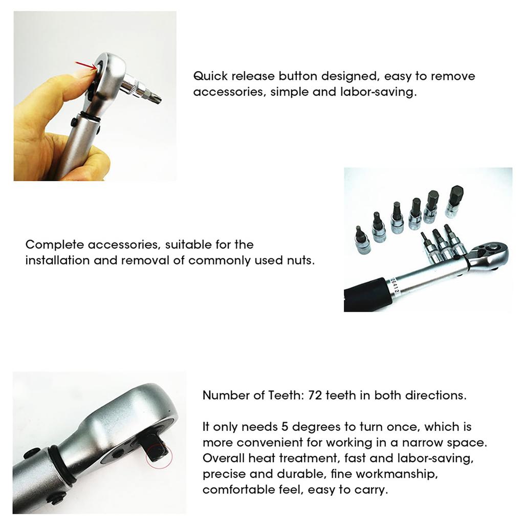 10-delat set 2 14NM 1 4tum Justerbar Momentnyckel Hög Precision Fönsterdisplay Förinställd Skiftnyckel Bil Cykel Reparationsverktyg